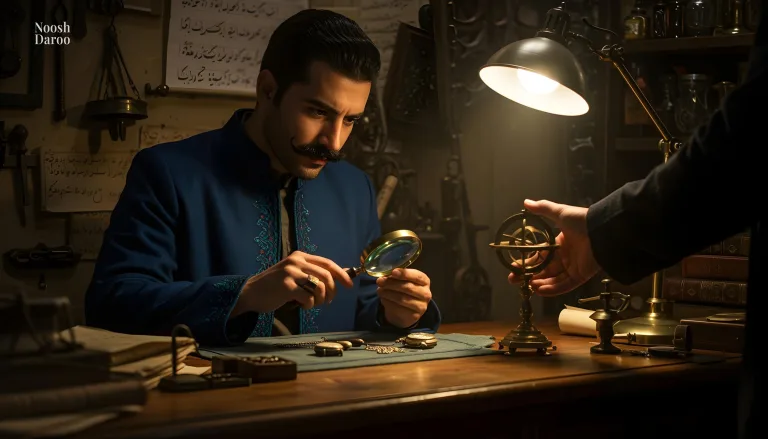 مردی که با ذره بین اشیا عتیقه را نگاه می‌کند