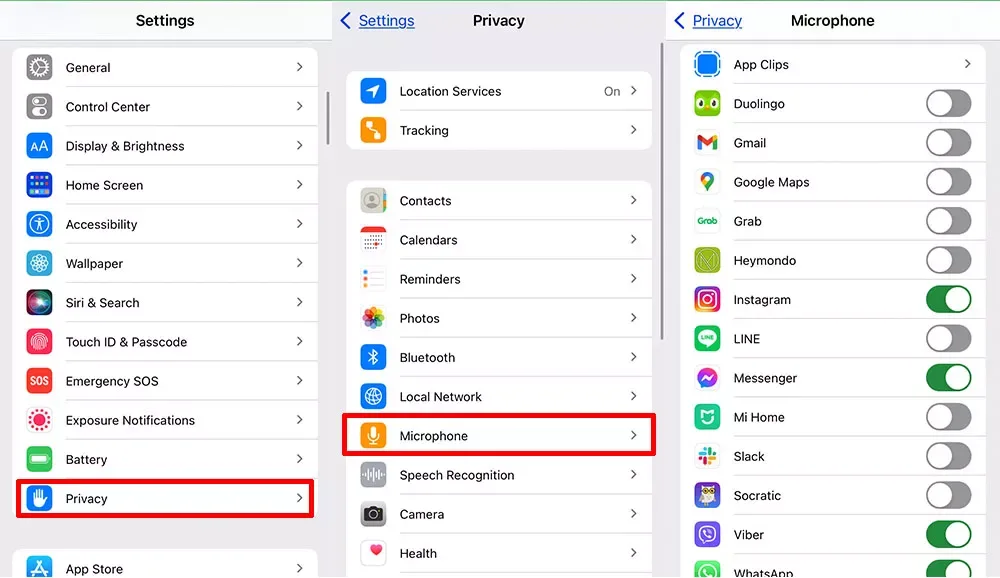 لیست برنامههای مجوز دسترسی در بخش «حریم خصوصی و امنیت» (Privacy & Security)
در آیفون و آیپد