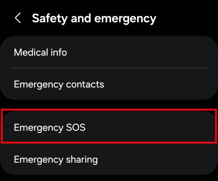 جستجوی عبارت Emergency SOS در اندروید جهت شروع فعالسازی کمک اضطراری