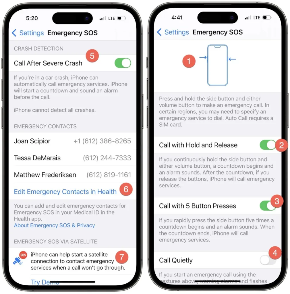 گزینه Emergency SOS در تنظیمات یا Settings در آیفون