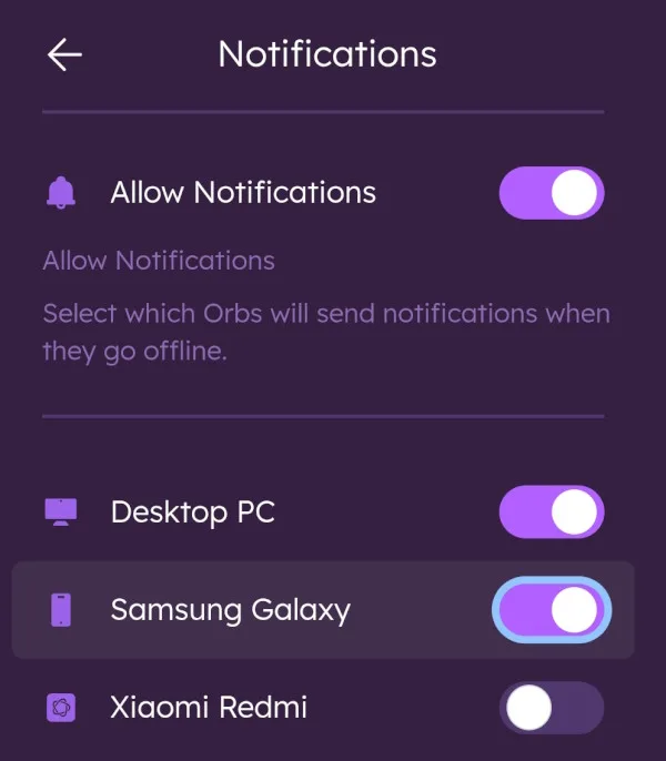 بخش Notifications در Orb