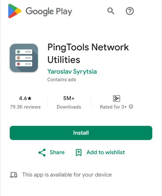  برای گرفتن پینگ در اندروید PingTools Network را در گوگل پلی جستجو و نصب کنید. 