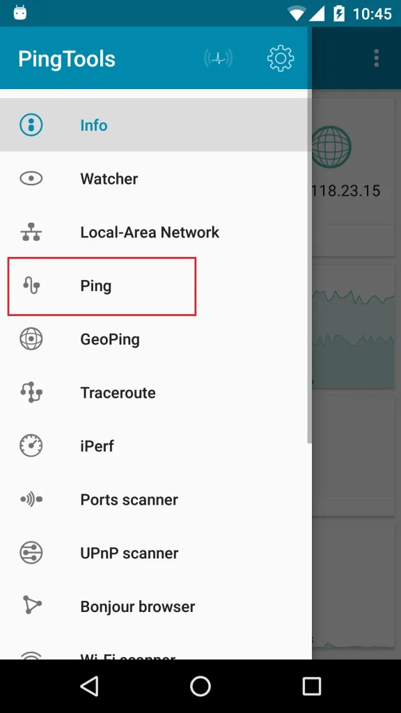در  PingTools Network در منوی اصلی برنامه روی Ping بزنید.