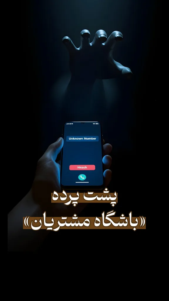 دستی در تاریکی به سمت تلفنی که تماس از شماره ناشناس دارد، دراز شده است.” با این متن: پشت پرده باشگاه مشتریان