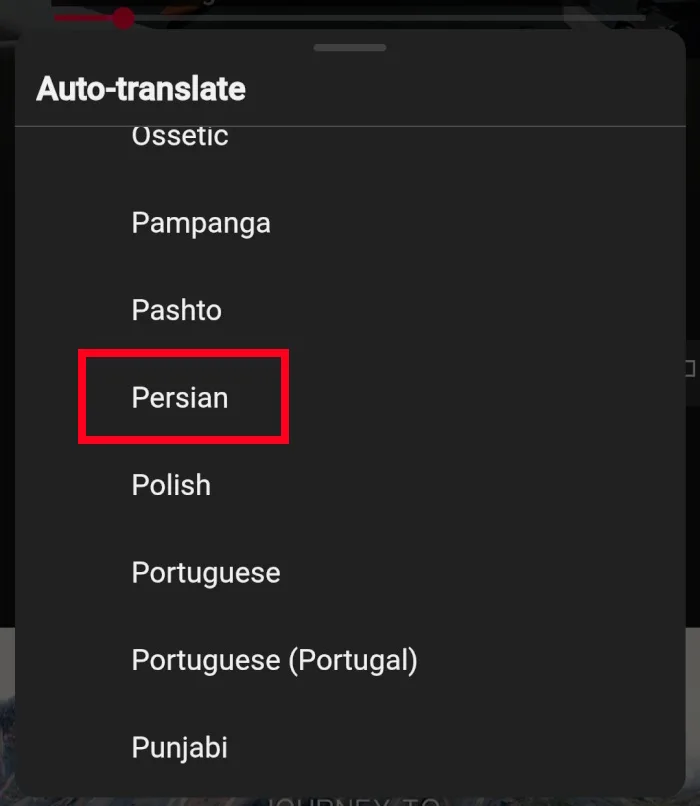 انتخاب گزینه Persian  در Auto Translate