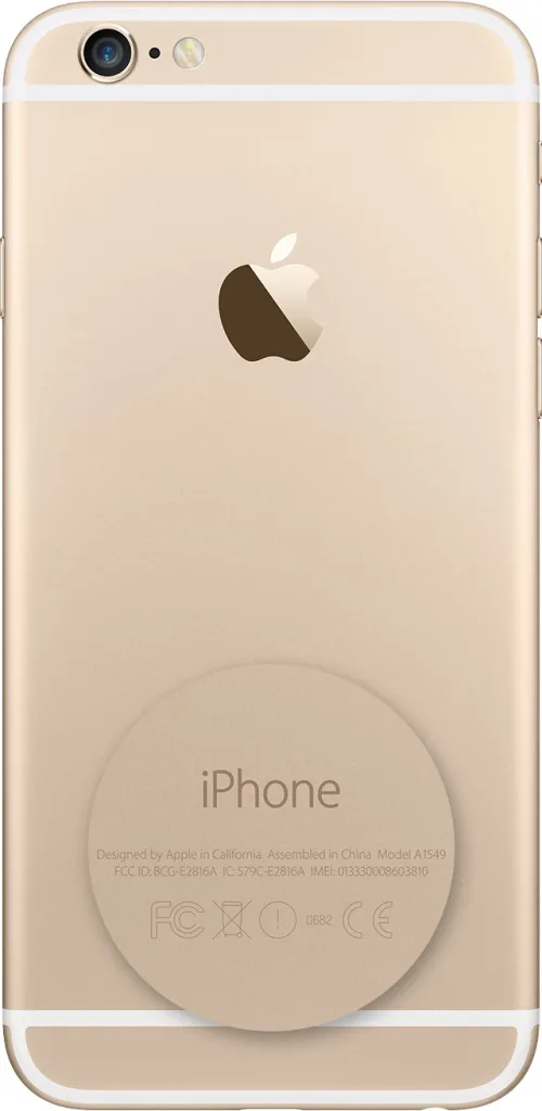 تصویر پشت یک گوشی آیفون طلاییرنگ را نشان میدهد. لوگوی اپل و نوشتهی iPhone در وسط قاب دیده میشود.