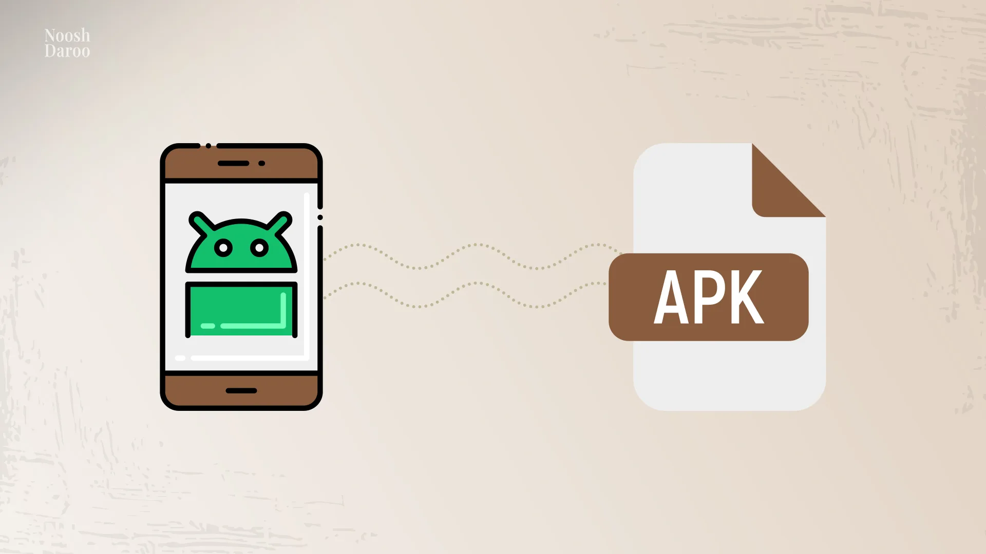 آیکون سیستم عامل اندروید در حال فرار از یک فایل نصبی APK