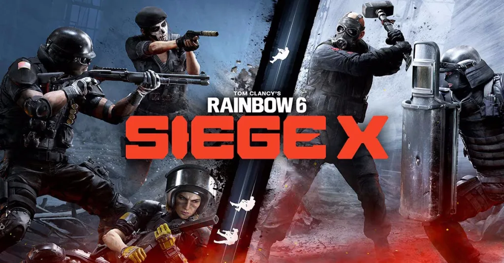 جلد بازی Rainbow Six Siege را نشان می‌دهد که در آن چند شخصیت مسلح و نقاب‌دار در حال درگیری نظامی شدید هستند، در کنار لوگوی بزرگ “SIEGE X” که اشاره‌ای به نسخه‌ای ویژه یا پرحاشیه از بازی دارد.
این تصویر در بستر حمله گروهی هکرها به سرورهای Rainbow Six Siege معنا پیدا می‌کند؛ 