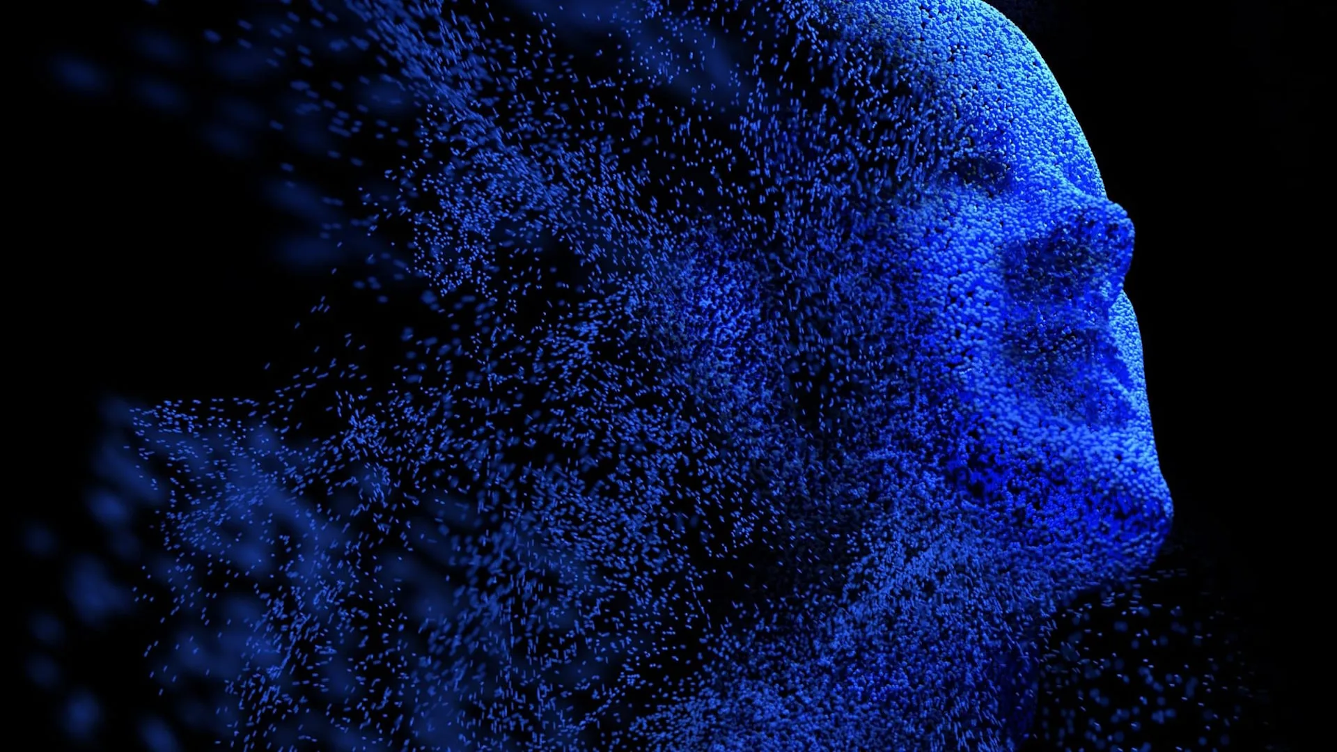 هرهای از جنس ذرات آبی دیجیتال بهآرامی در حال محو شدن در تاریکی است که نماد از بین رفتن انسان یا هویت در فضای دیجیتال است. این تصویر بهطور نمادین به قابلیت «دسترسی اضطراری» در نرمافزارهای مدیریت رمز عبور اشاره دارد، جایی که حتی پس از مرگ فرد، امکان بازیابی امن اطلاعات توسط افراد مورد اعتماد فراهم میشود؛