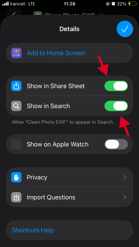 در قسمت details  گزینه‌ی «Show in Search» را فعال کنید