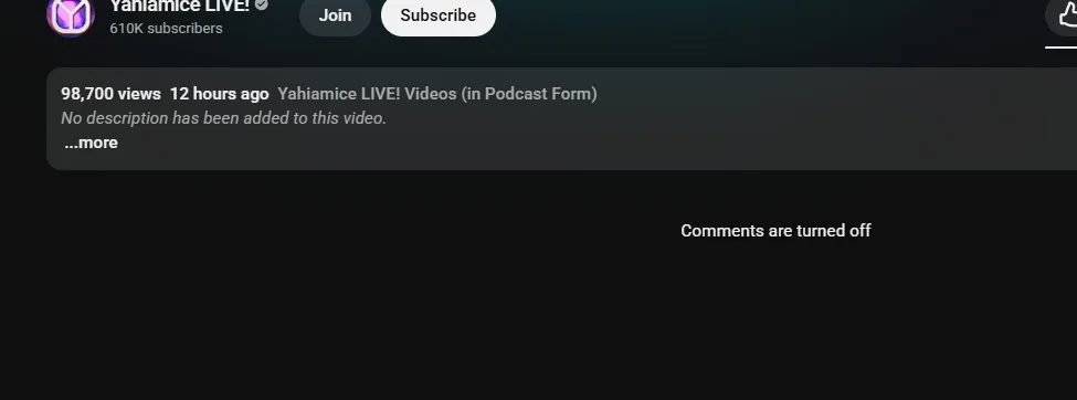 اسکرین شات از عدم نمایش کامنتها و توضیحات در سایت یوتیوب