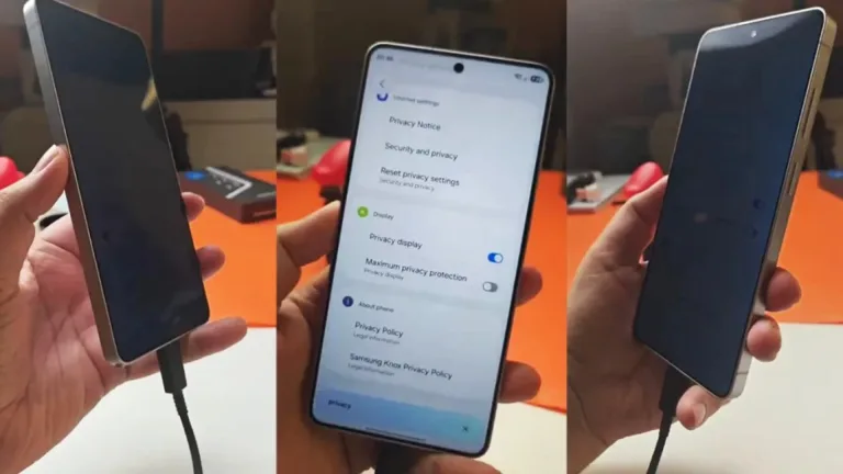 در این تصویر، قابلیت جدید Privacy Display در گوشی‌های Samsung نشان داده شده که با فعال‌سازی «Maximum Privacy Protection» زاویه دید صفحه را محدود کرده و از سرک کشیدن دیگران جلوگیری می‌کند. این به‌روزرسانی امنیتی سامسونگ، گامی مهم در افزایش حریم خصوصی کاربران و جلوگیری از جاسوسی بصری در مکان‌های عمومی محسوب می‌شود.
