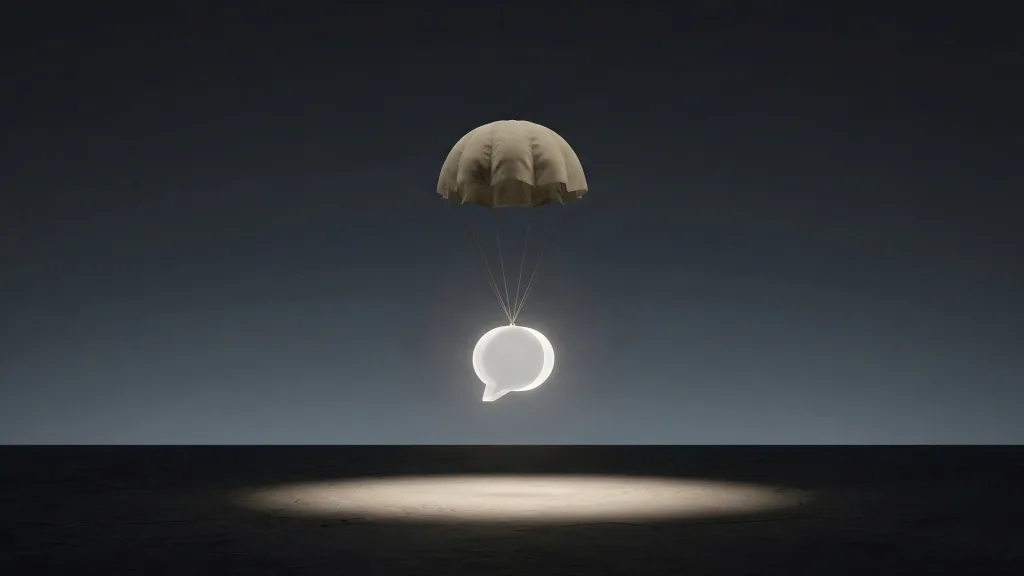 یک چتر نجات در حالی که یک ابر به شکل نماد کامنت نورانی به آن متصل است و زمین تاریک رو روشن کرده است