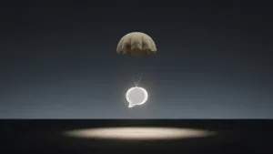 یک چتر نجات در حالی که یک ابر به شکل نماد کامنت نورانی به آن متصل است و زمین تاریک رو روشن کرده است