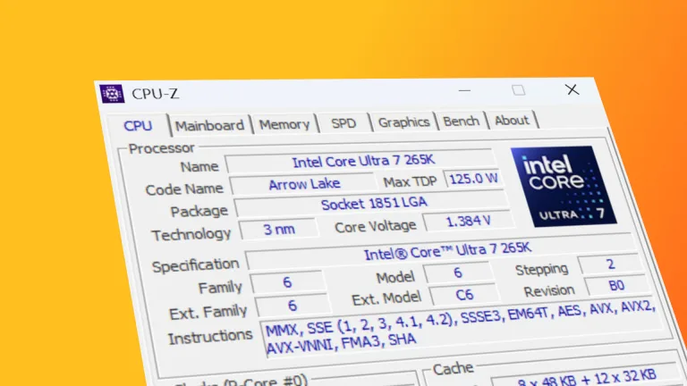 محیط کاربری برنامه CPU-Z روی ‌پس‌زمینه نارنجی