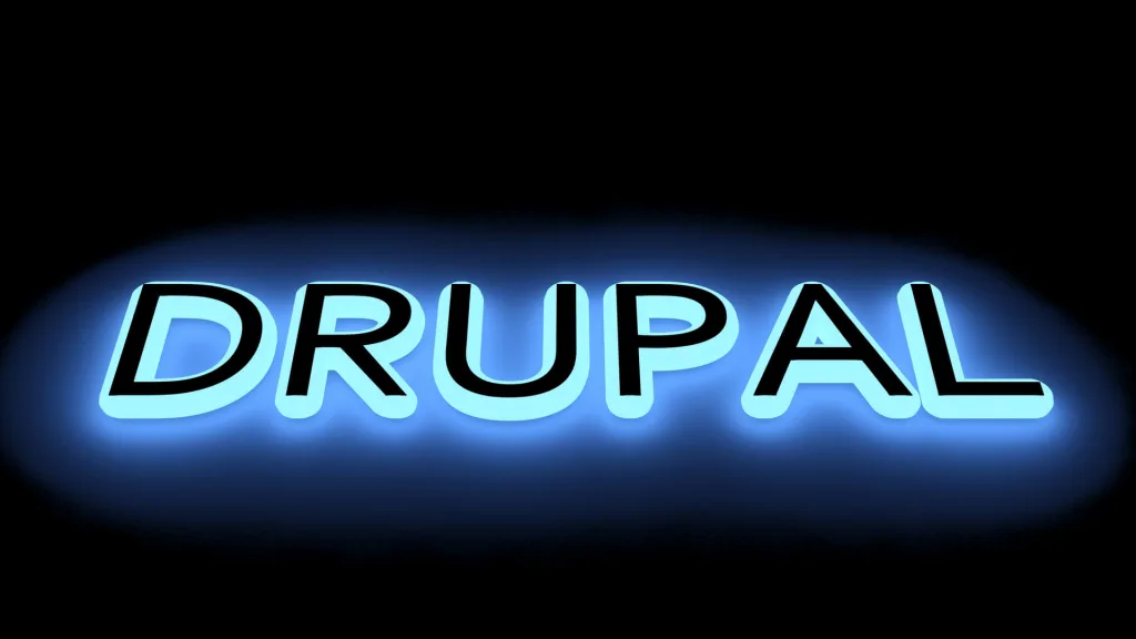 لوگوی نئونی Drupal روی پس‌زمینه کاملا مشکی