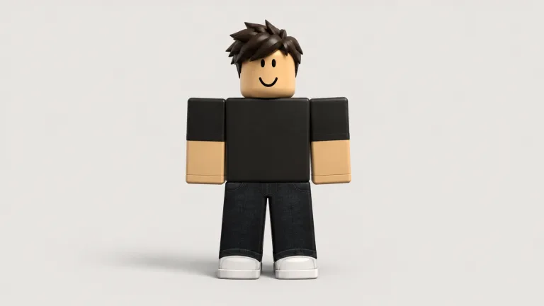 آواتار مکعبی و بی‌چهره‌ی بازی Roblox روی پس‌زمینه‌ی خاکستری