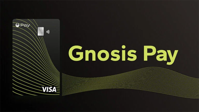 بنر Gnosis Pay در کنار کارت بانکی ویزای این پلتفرم
