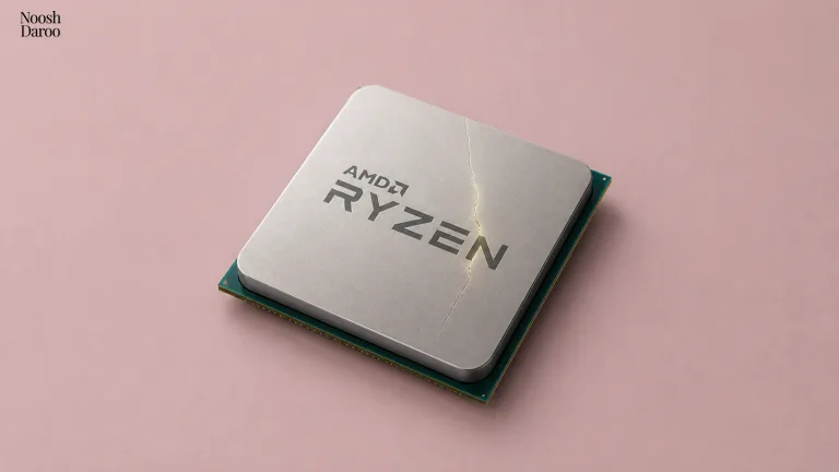 پردازنده AMD Ryzen با ترکی طلایی روی سطح آن