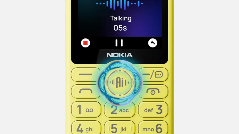 گوشی ساده Nokia با دکمه هوش مصنوعی روی صفحه‌کلید و نمایش تماس در حال انجام