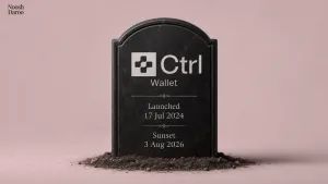 سنگ قبری با نشان Ctrl Wallet و تاریخ راه‌اندازی ۲۰۲۴ و تعطیلی ۲۰۲۶