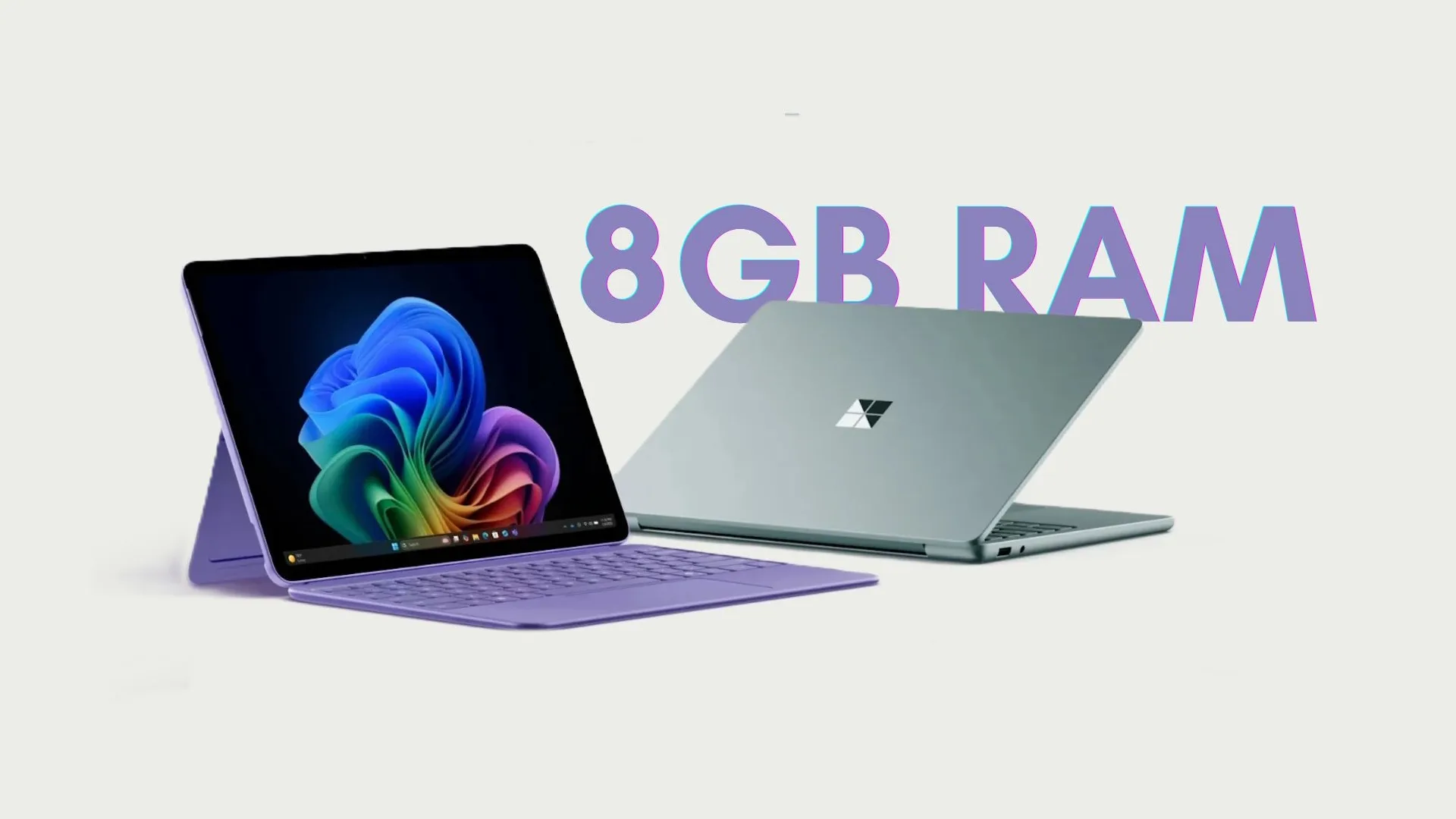 تصویری از دو لپتاپ سرفس در حالت باز و بسته و عبارت 8GB RAM بالای آنها درج شده است.