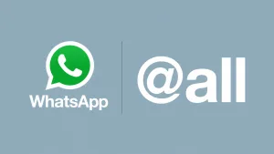 لوگوی سبز واتس‌اپ در کنار عبارت انگلیسی @all با حروف سفید روی زمینه‌ی آبی‌خاکستری
