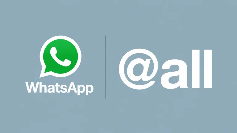 لوگوی سبز واتس‌اپ در کنار عبارت انگلیسی @all با حروف سفید روی زمینه‌ی آبی‌خاکستری