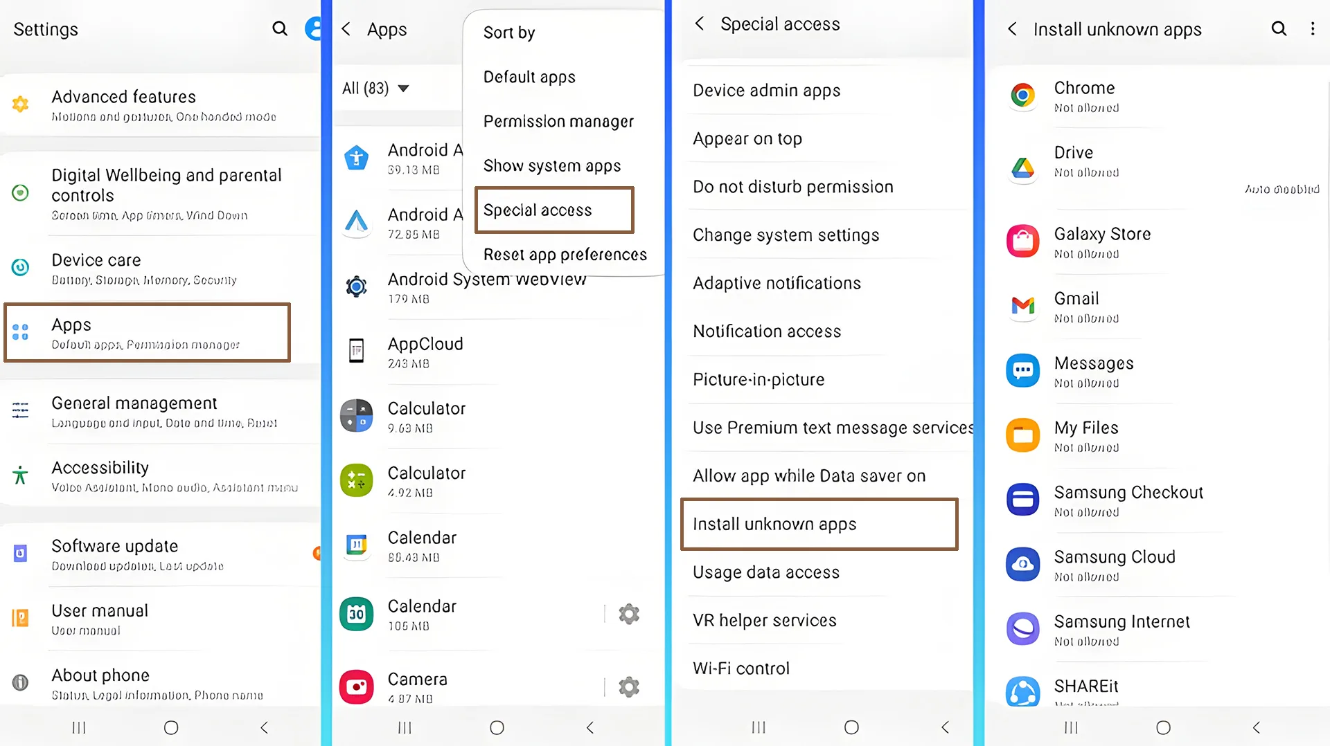 مدیریت دسترسی نصب برنامه‌های ناشناس (Install unknown apps) در بخش Special access اندروید