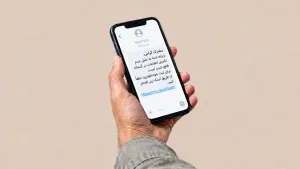 دستی که گوشی هوشمند را نگه داشته و پیامک کلاهبرداری درباره قطع یارانه با لینک جعلی روی صفحه نمایش داده می‌شود.
